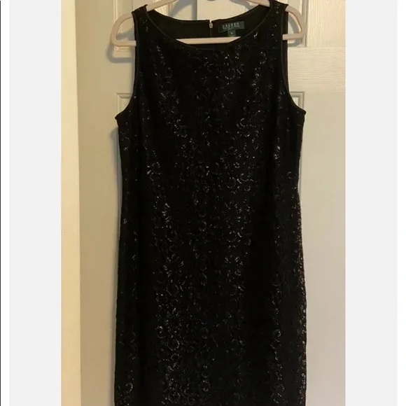 Ralph Lauren Black Sequined Cocktail Dress 16 - Picture 3 of 8